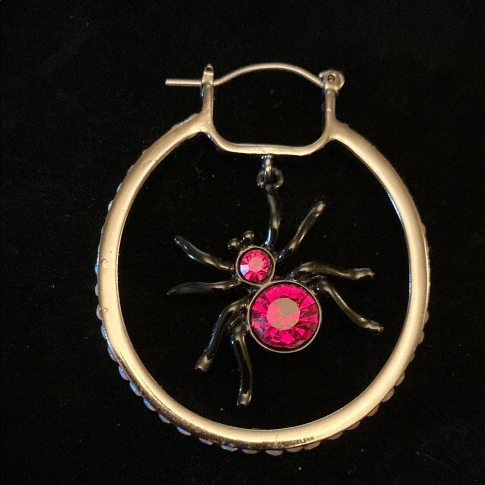 Spider Hoop Earrings with rhinestones - Picture 2 of 5